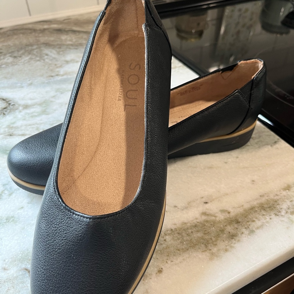 Naturalizer Black Slip-On Ballet Flats with Gold Accent